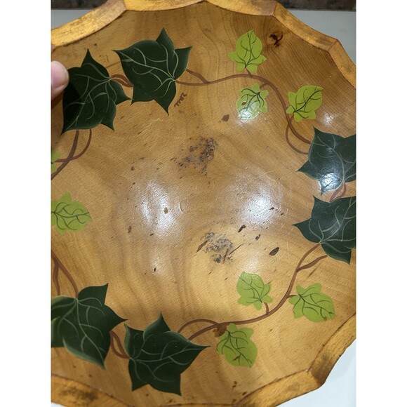 Vintage Large Footed Bowl...Hand Painted Leaves....Maple 1950's - Picture 6 of 13